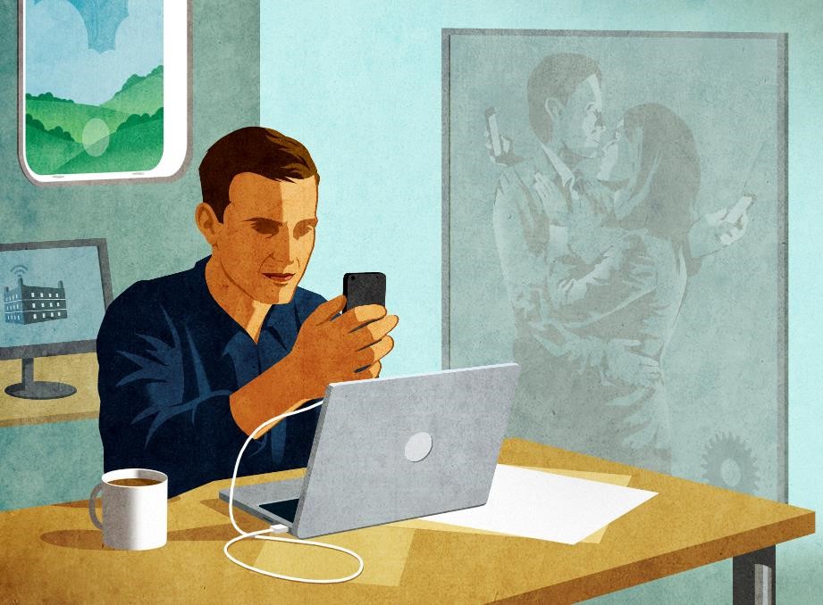 Man texting in office